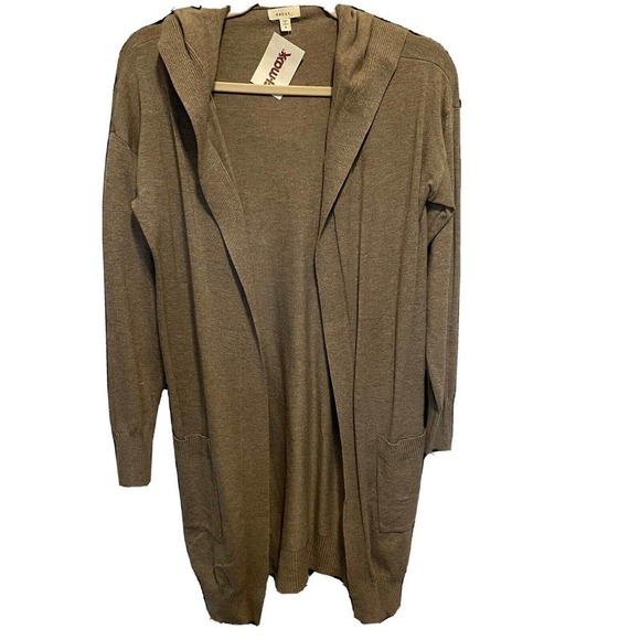 DEBUT Cozy Long Open Cardigan Sweater Pockets Women's Tan Beige Brown S - Picture 1 of 13